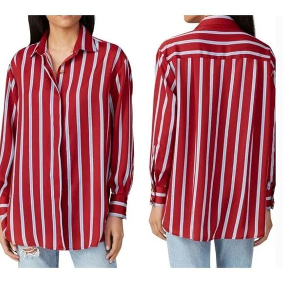 Sweet Baby Jamie Top Striped Long Sleeve Collared Button Front Shirt Red Blue S - Picture 2 of 11